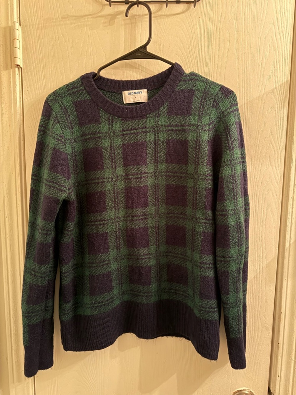 Old Navy Navy and Green Plaid Crewneck Sweater